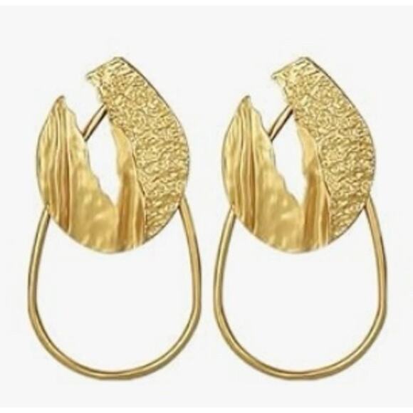 Gold Textured Teardrop Earrings - Picture 1 of 1